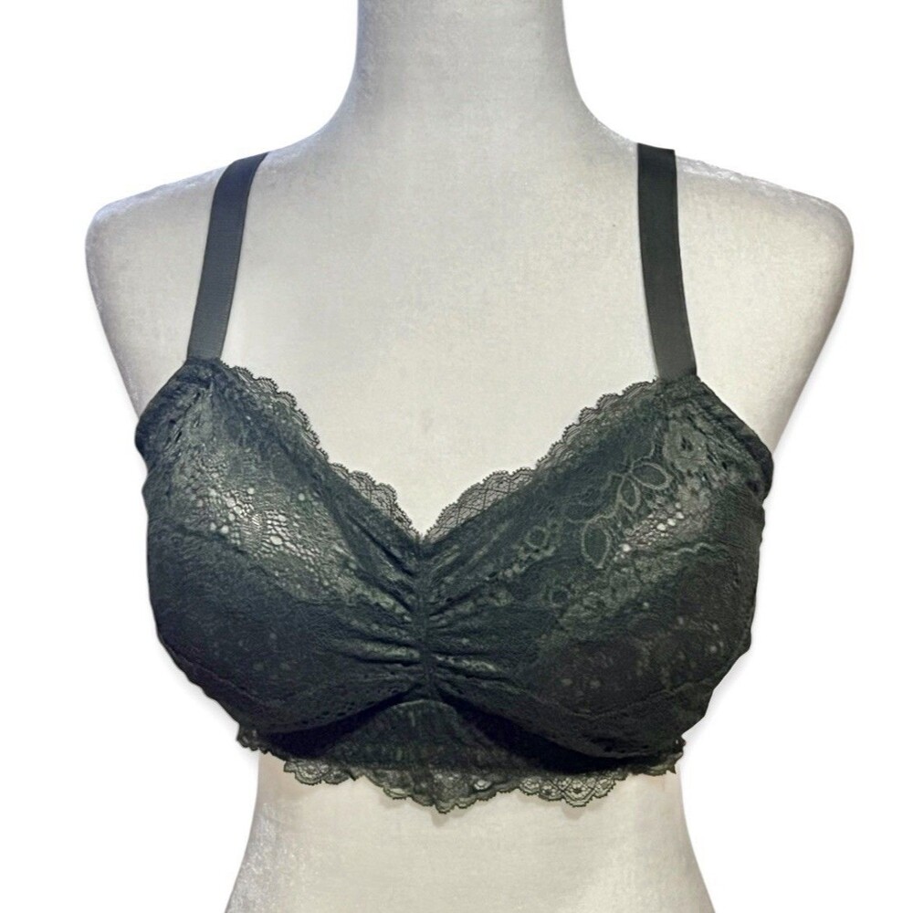 Curvy Couture Women's Plus Luxe Lace Wireless Bralette Olive Green XXL